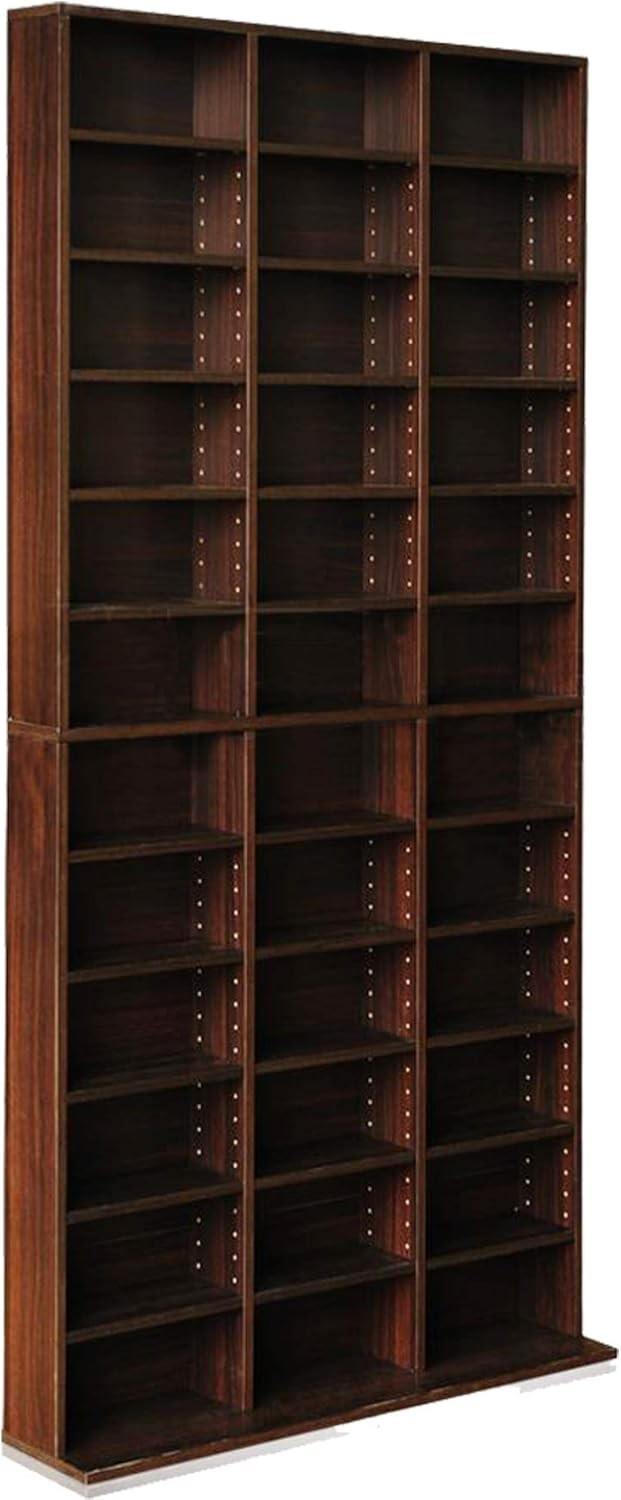 Adjustable Media Storage Tower Holds 528 DVDs 1116 CDs Wood Shelf Unit