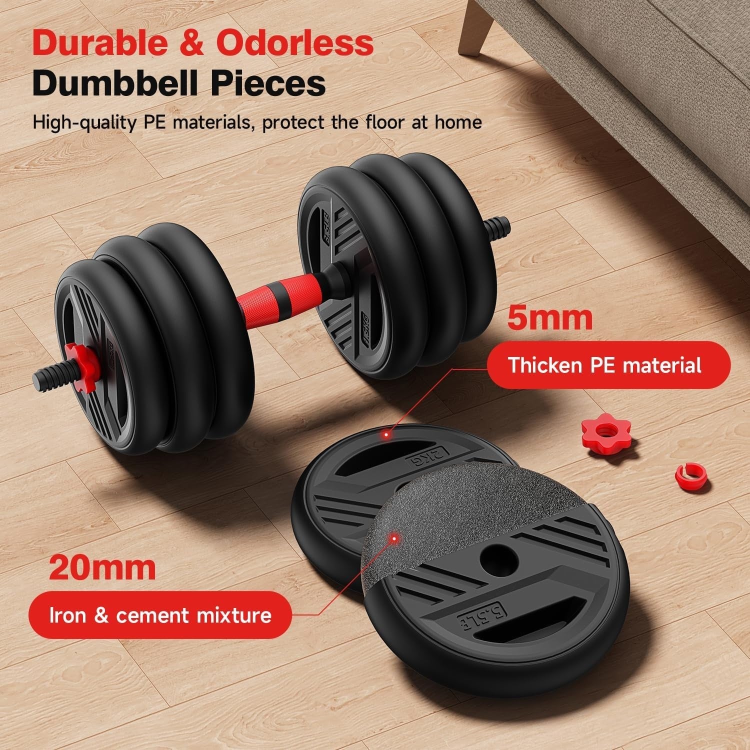 Adjustable Dumbbell Set 20lb 5 in 1 Free Weights Home Gym