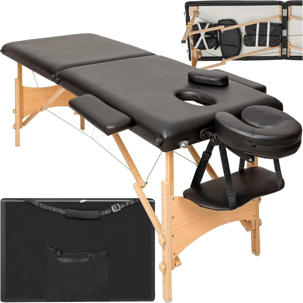 Portable Massage Table Foldable Beauty Therapy Bed 61cm Adjustable Black