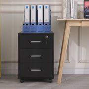 Black Locking Rolling Desk Pedestal 3 Drawer Under Desk File Cabinet