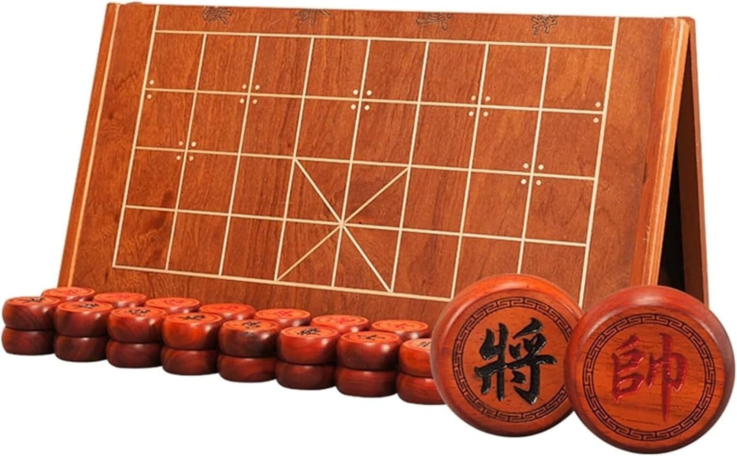 Large Rosewood Xiangqi Travel Chess Set Foldable Board 2 Player