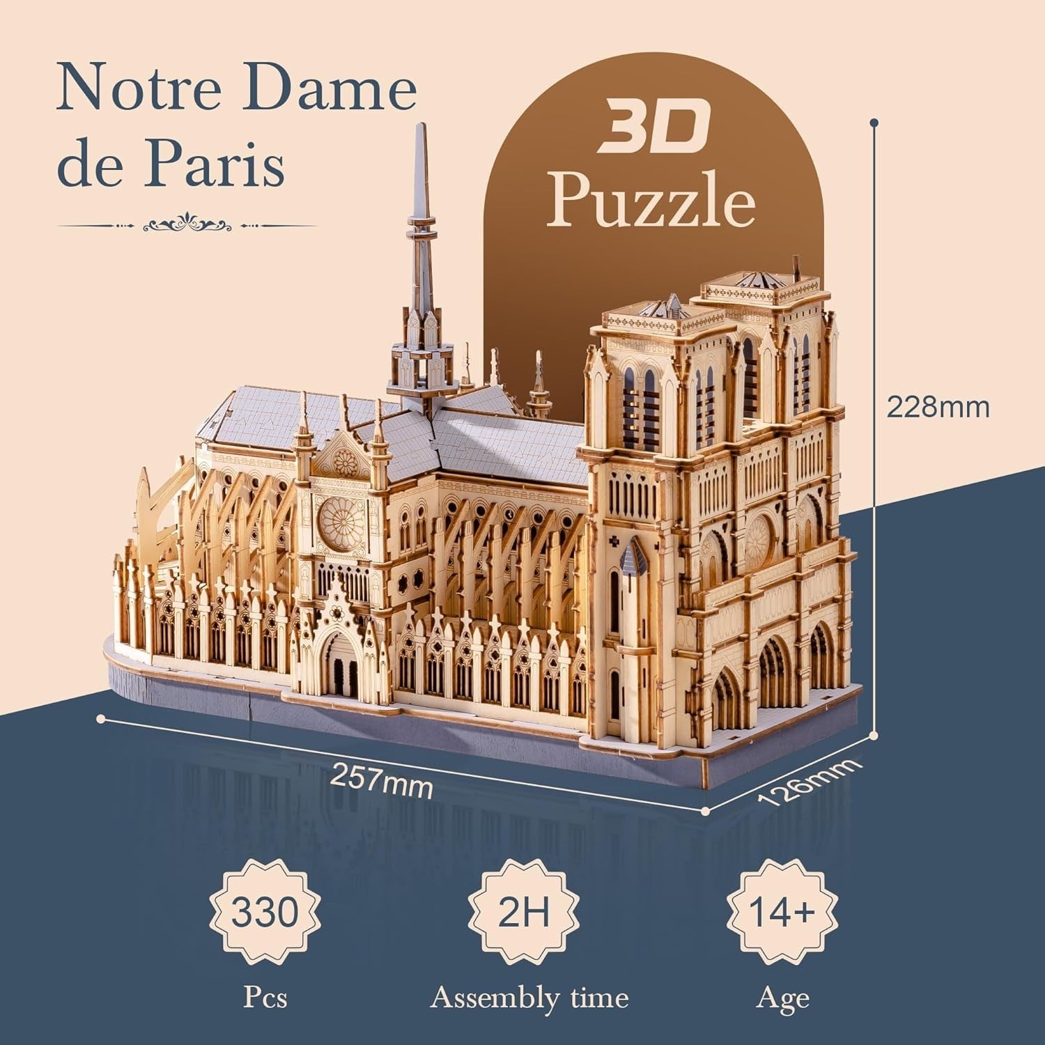 3D Wooden Notre Dame Puzzle Model Kit - DIY Architecture Decor, 330 Pieces