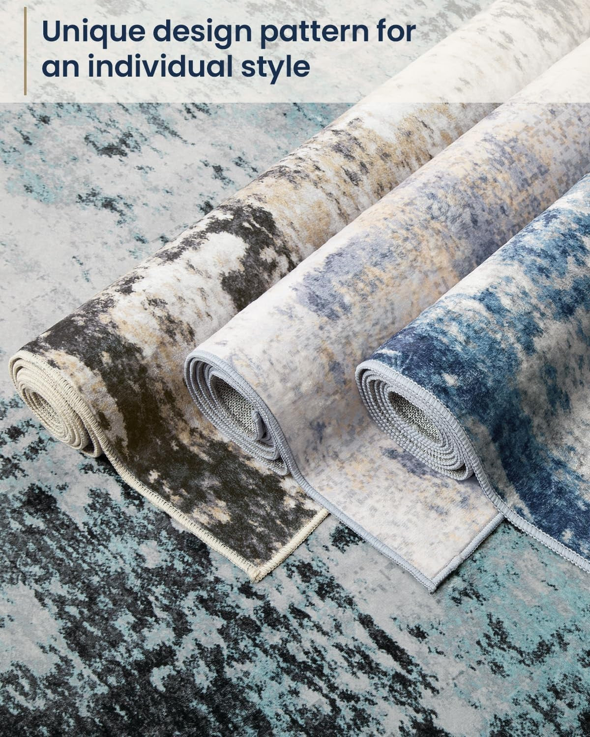 Modern Abstract Grey White Rug 90x150cm Non Slip Washable