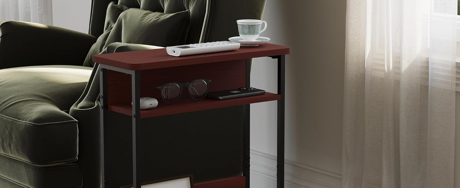 Narrow 3-Tier Side Table with Storage Shelf Slim End Table 46x18x62.5cm