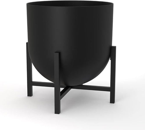 Black Metal Planter with Stand 22cm Modern Indoor Flower Pot Home Decor