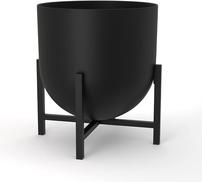 Black Metal Planter with Stand 22cm Modern Indoor Flower Pot Home Decor