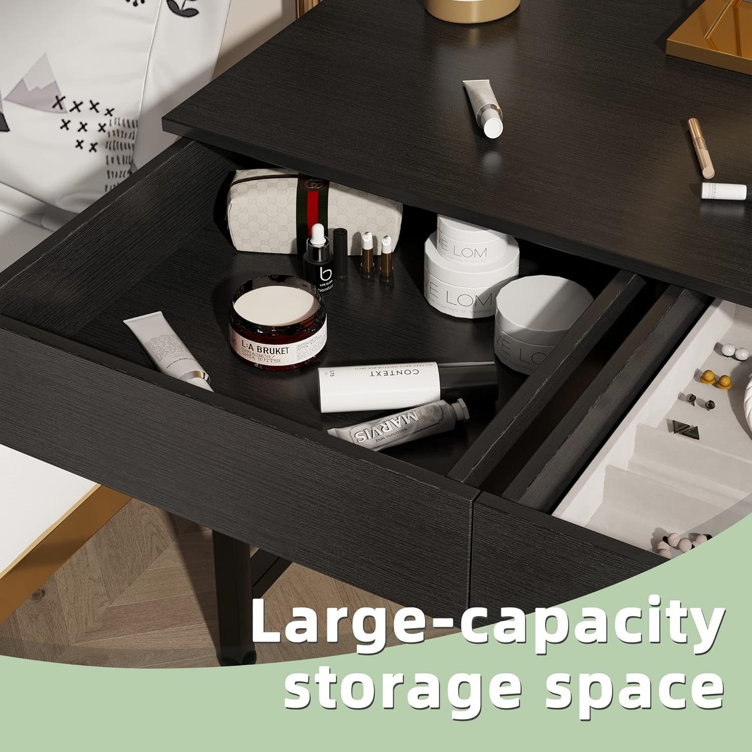 Modern Computer Desk with Drawers 100cm Vanity Makeup Table Black