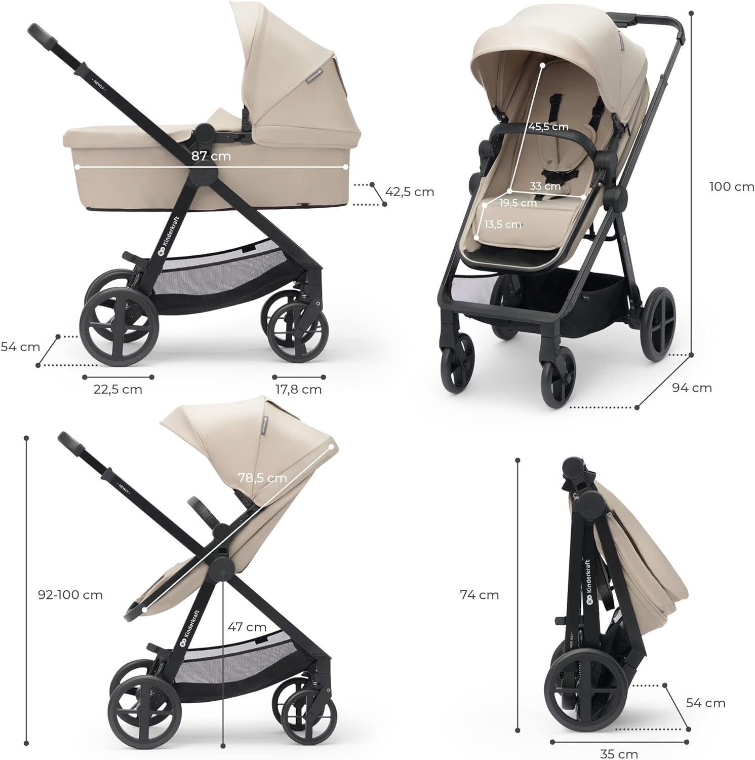 4 in 1 Baby Travel System 22kg, Foldable Pram, Car Seat Included