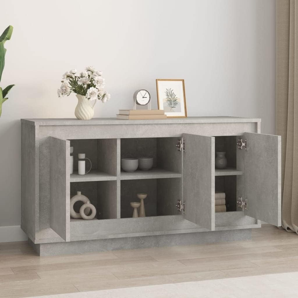 Concrete Grey Sideboard Cabinet with 6 Compartments | Durable Engineered Wood