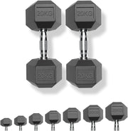 40kg Dumbbell Pair 2x20kg Rubber Hex Weights Commercial Home Gym