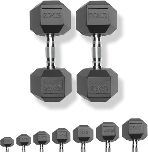 40kg Dumbbell Pair 2x20kg Rubber Hex Weights Commercial Home Gym
