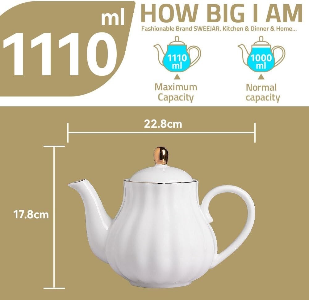 Ceramic Teapot 1100ml Tea Pot w Stainless Steel Infuser Jade Green