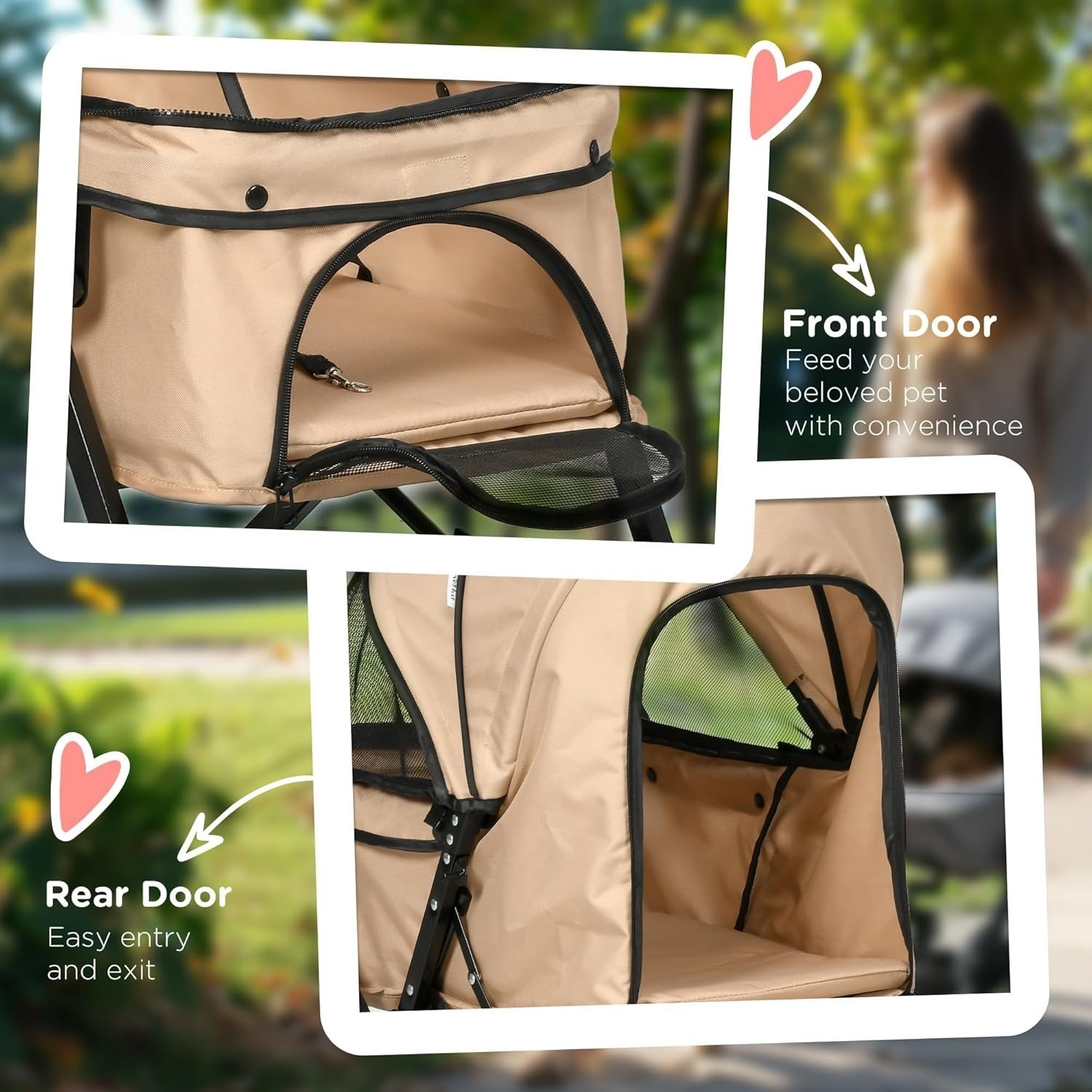 Light Brown Dog Pushchair Foldable Pet Stroller Reversible Handle EVA Wheels