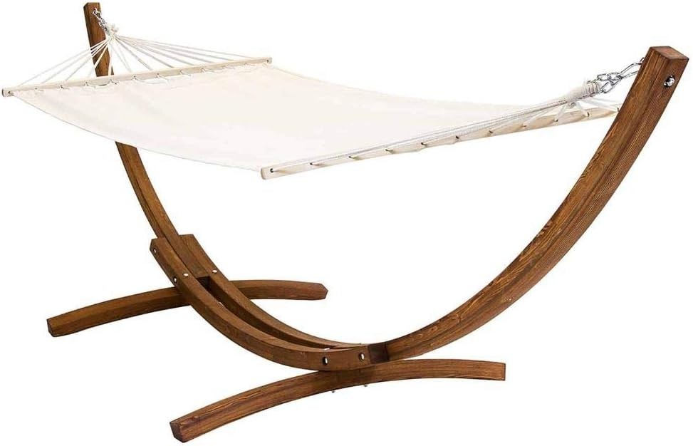 Large 3M Freestanding Hammock with Wooden Stand – 1 Person, Cream, Durable