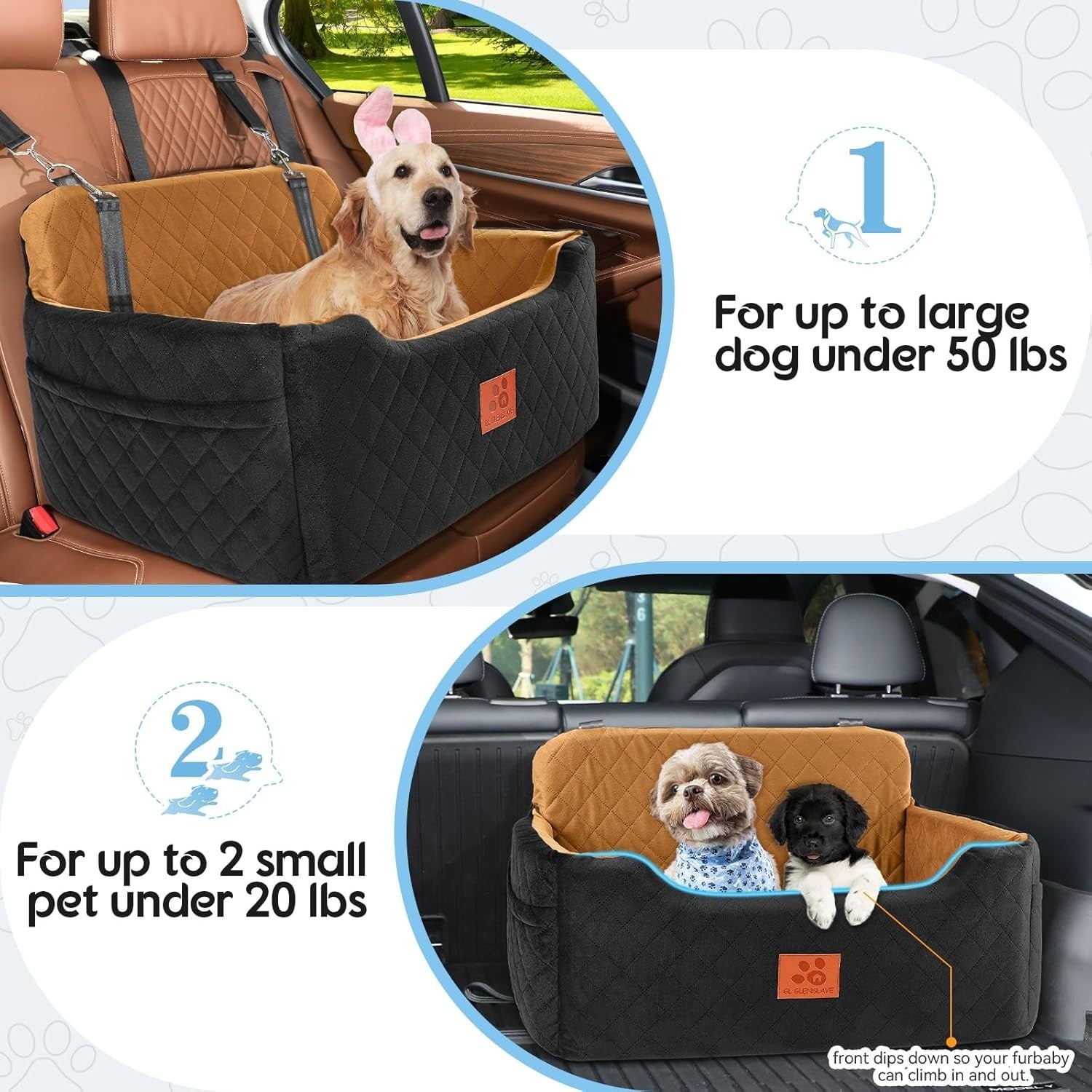 Large Dog Booster Car Seat Memory Foam Travel Bed Washable 50lb