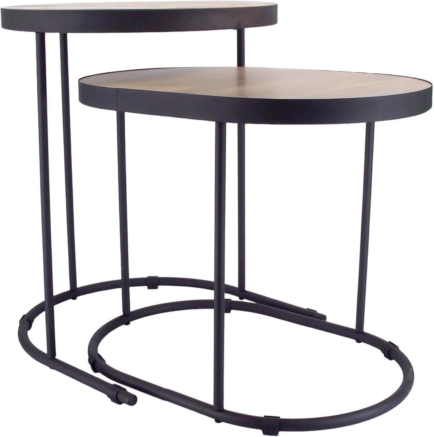Space Saving Nesting Side Tables Set of 2, Metal Wood Coffee End Table Black