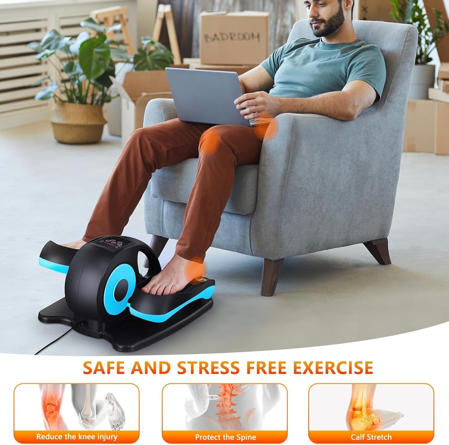 Electric Under Desk Elliptical Pedal Exerciser Quiet Seated Leg Trainer