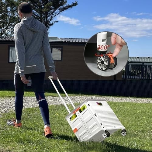 Foldable Shopping Cart Heavy Duty 55kg 360° Wheels Telescopic Handle White