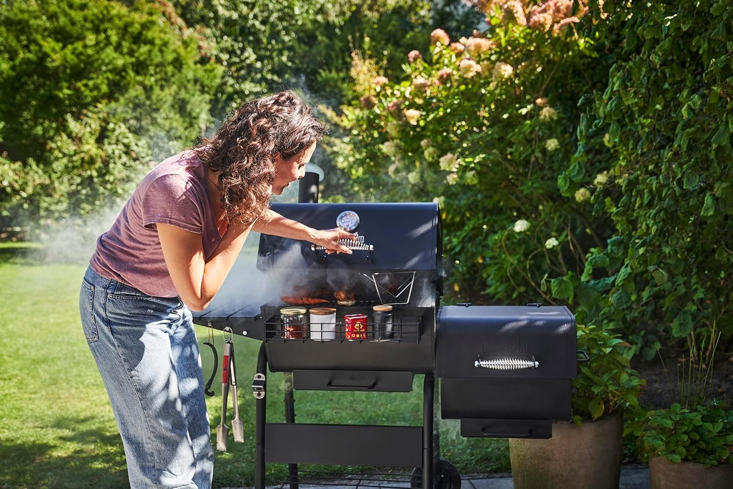 Large Charcoal BBQ Grill with Adjustable Grate & Side Shelf