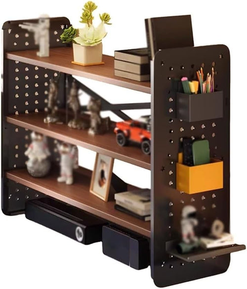 3 Tier Desktop Organizer Hutch Adjustable Bookshelf Storage Rack with Grid Panel