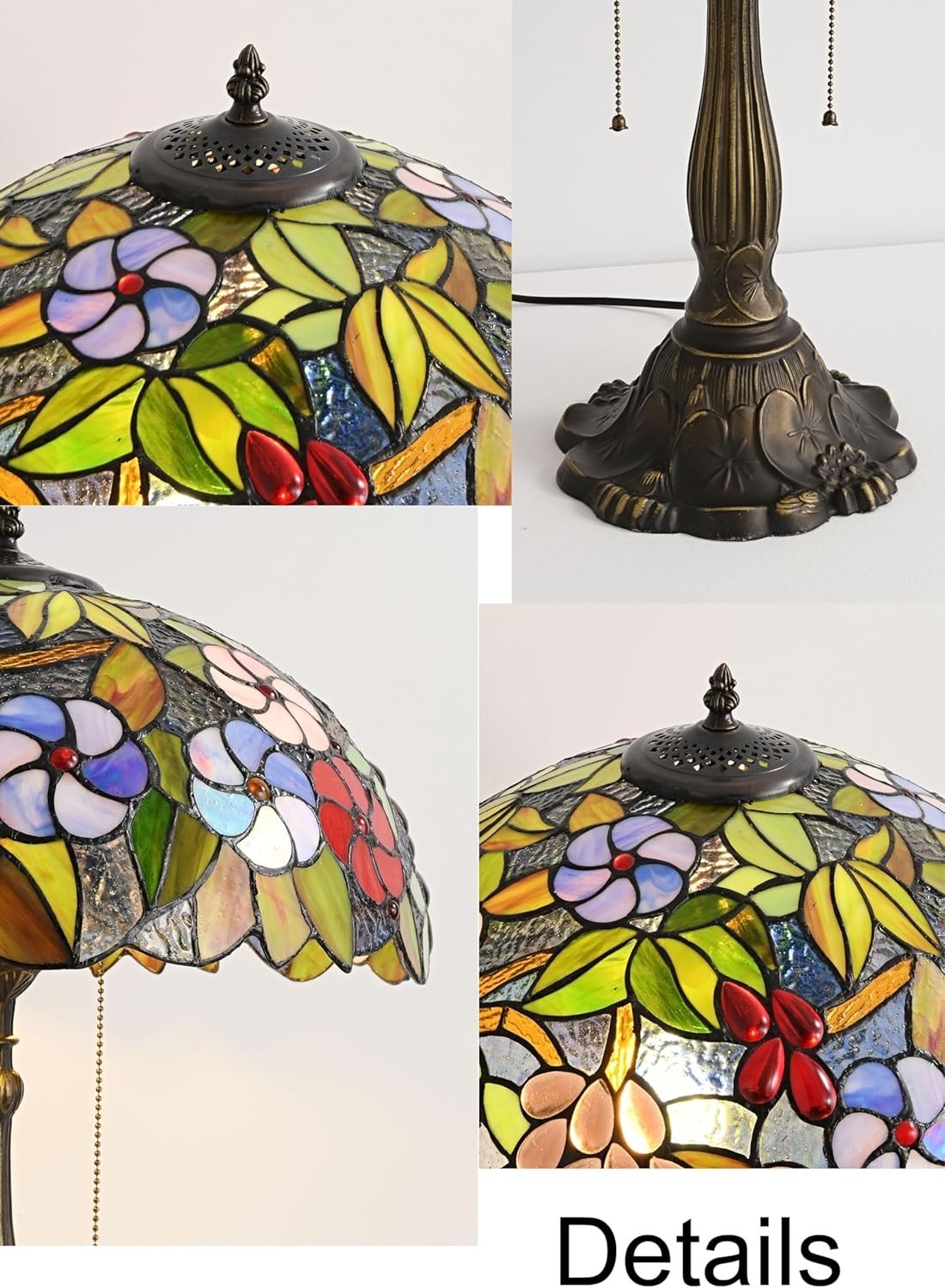 Vintage Tiffany Style Stained Glass Table Lamp, 16 Inch Elegant Desk Light
