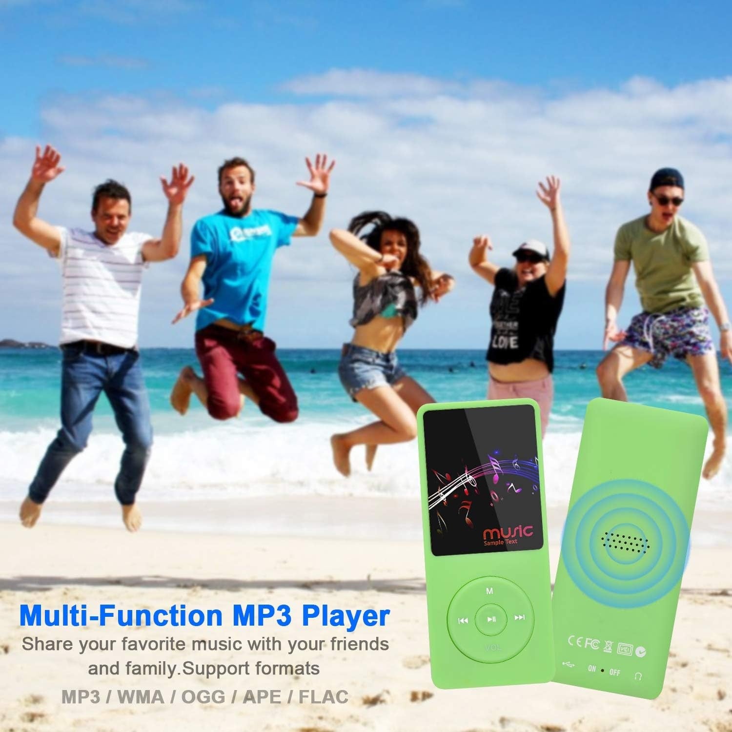8GB MP3 Player Green 70H Battery Slim Portable FM