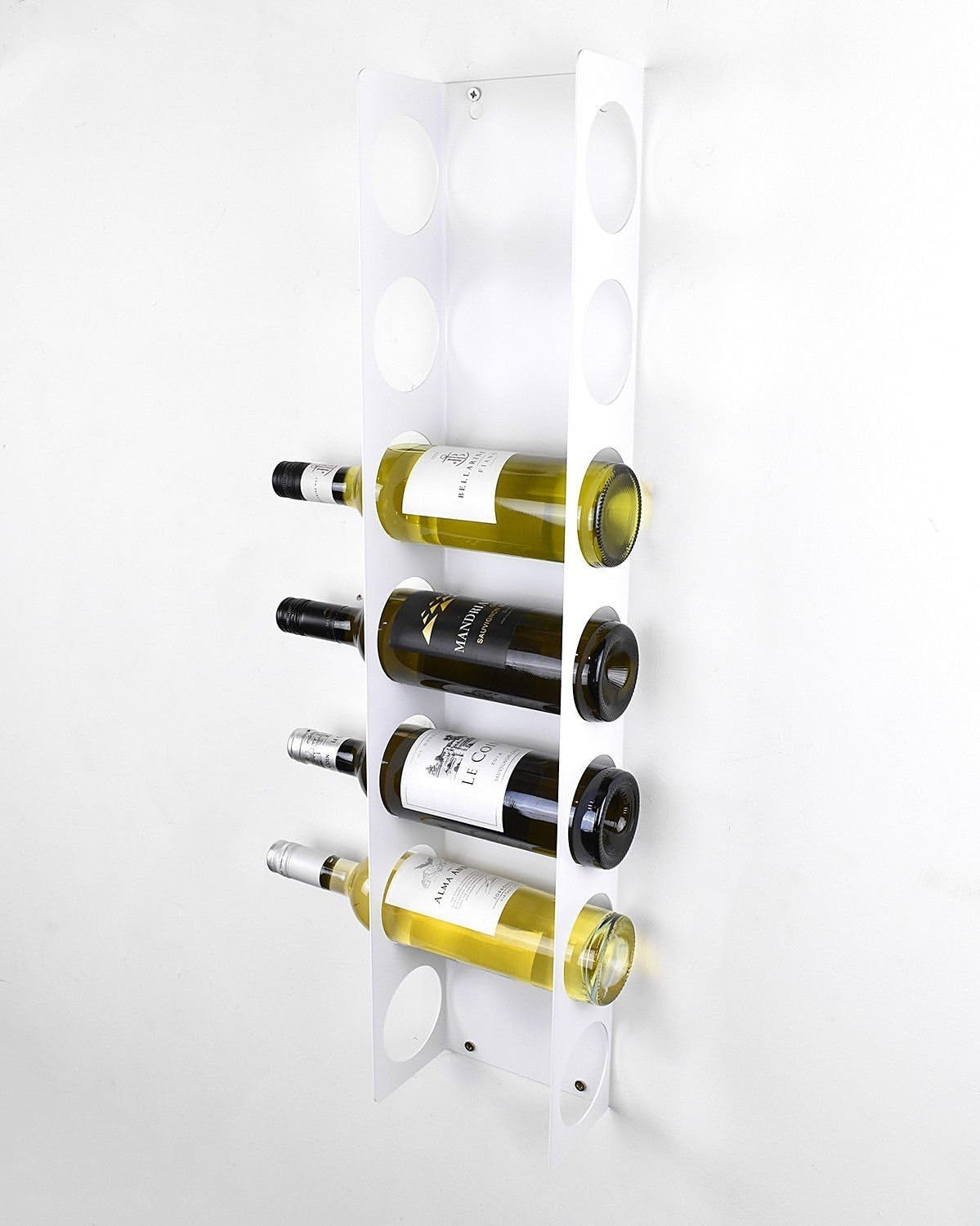 Vertical Wall Mounted Wine Rack 7 Bottle Holder Space Saving Metal Storage White