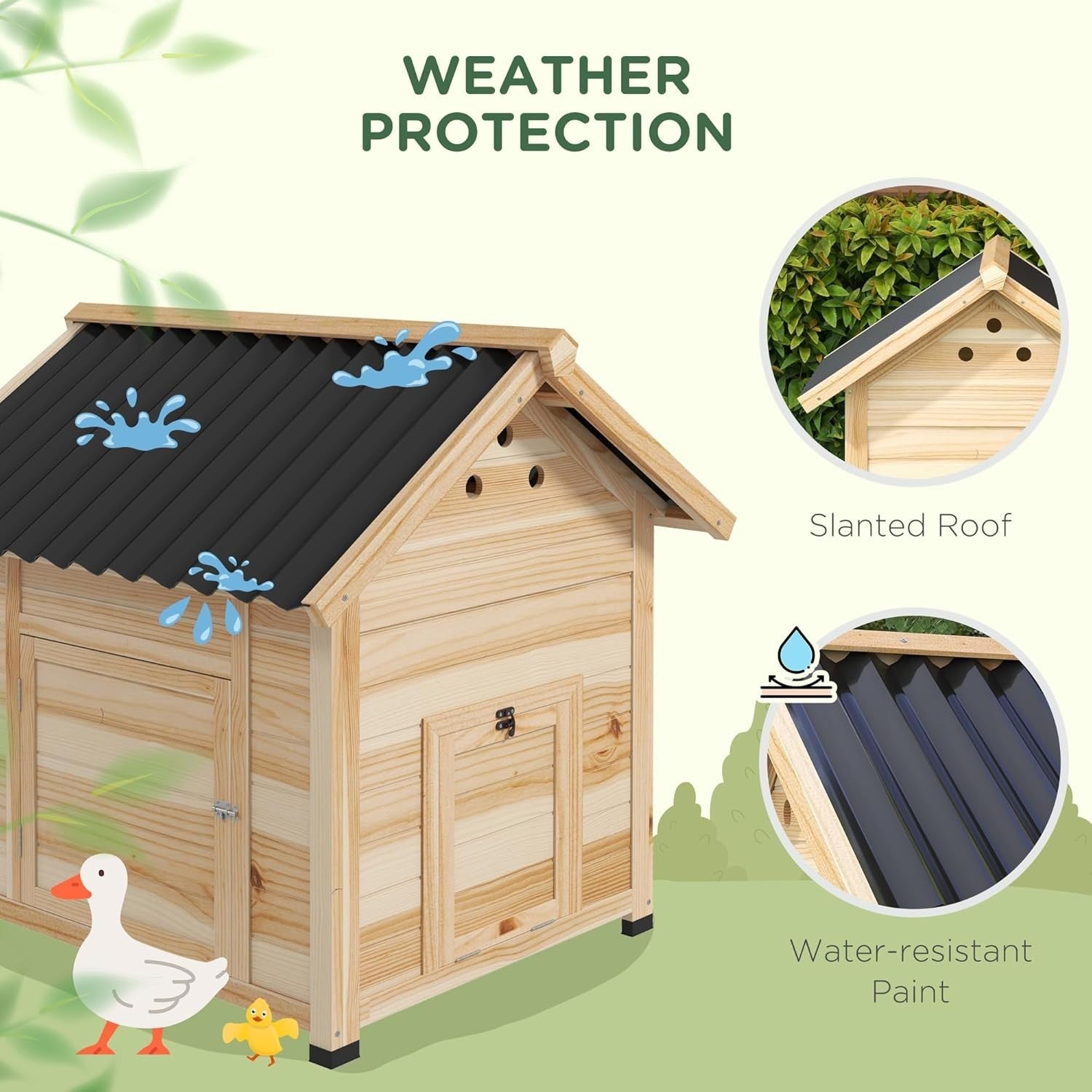 Wooden Duck House Outdoor Poultry Coop 78x90x92cm Roof