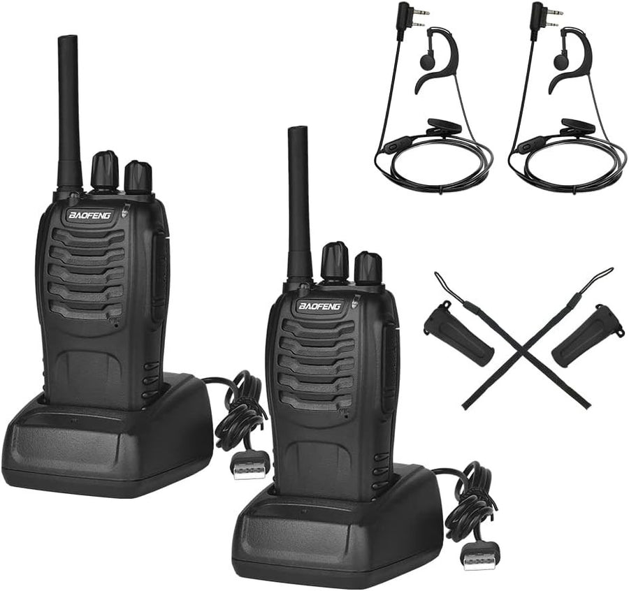 Long Range Walkie Talkies 16 Channel w Headset LED Torch 2 Pack
