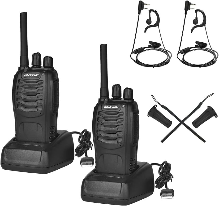 Long Range Walkie Talkies 16 Channel w Headset LED Torch 2 Pack