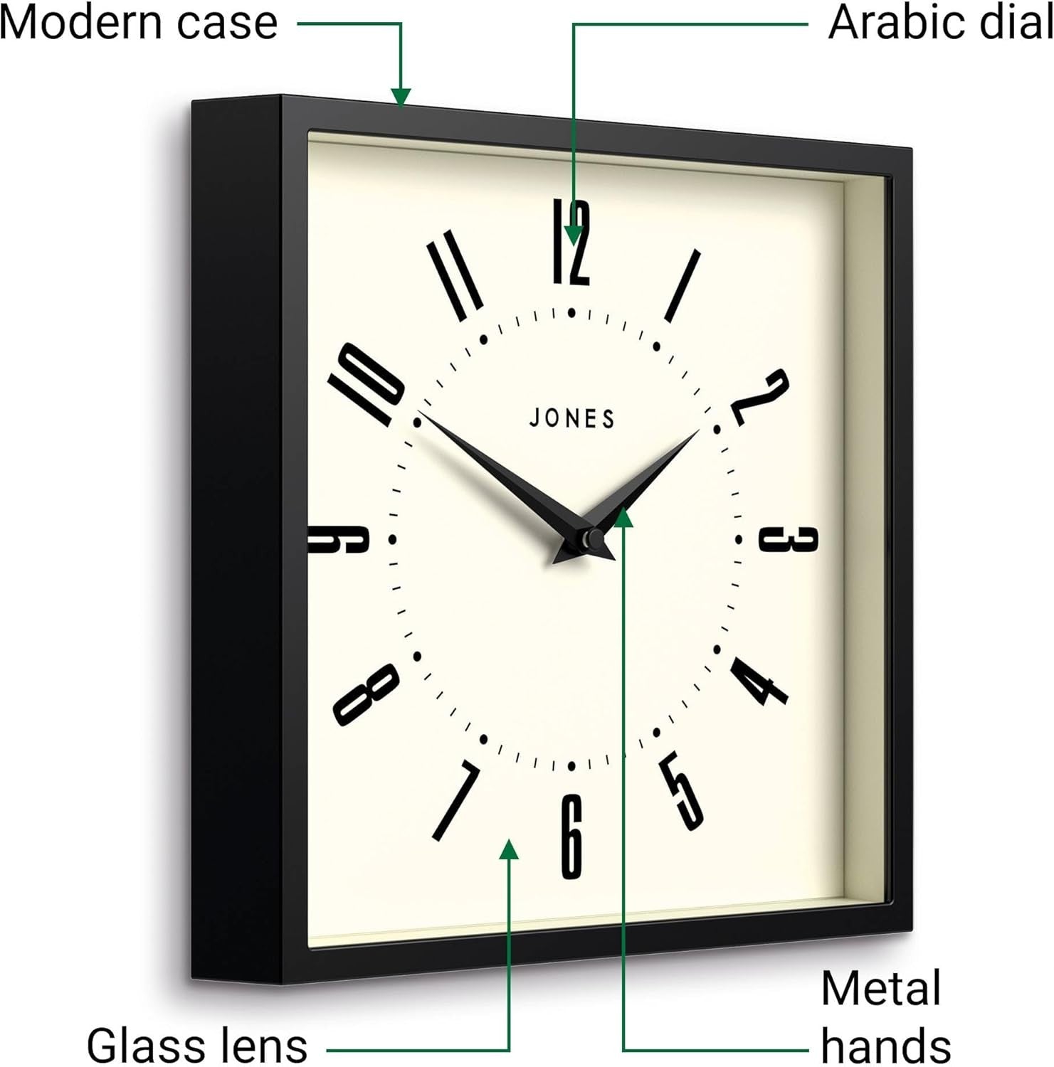 25cm Retro Square Wall Clock Silent Quartz Easy Read Numbers Modern Home Office
