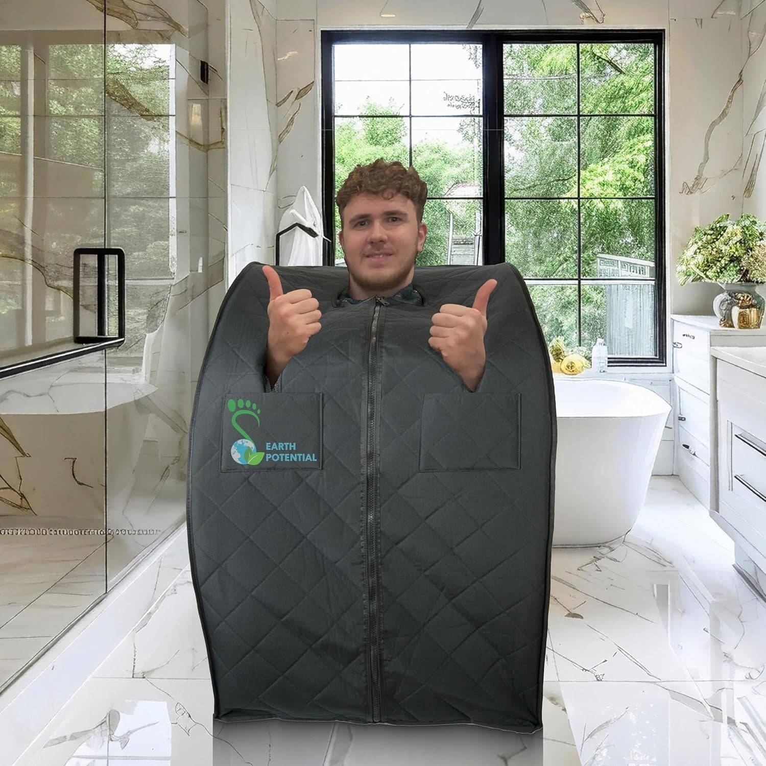 Portable Far Infrared Sauna Tent 1-Person – Dry Sauna w/ Timer, Chair & Foot Pad