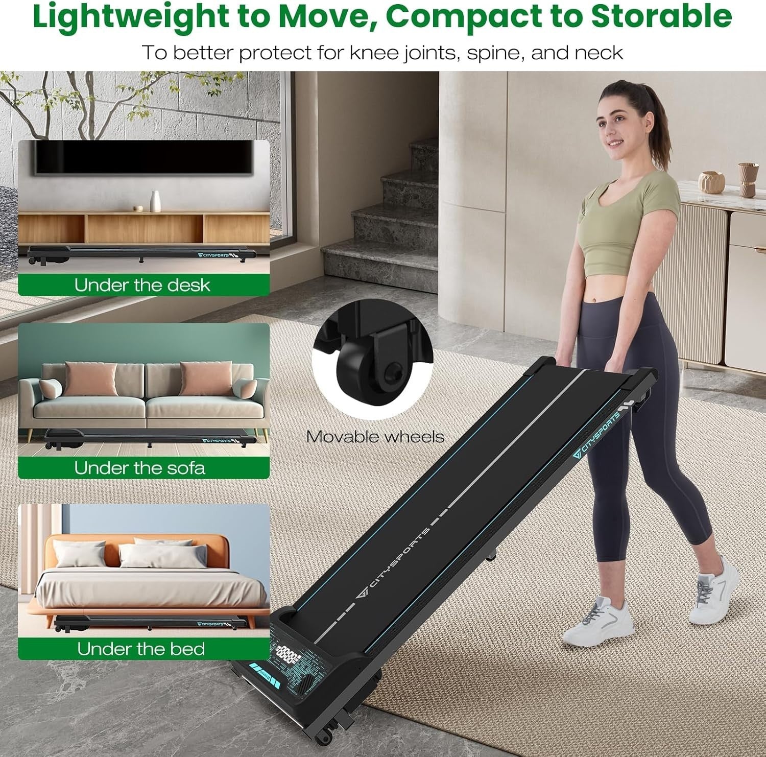 Under Desk Treadmill Walking Pad 6km/h Remote Control Incline LED Display --