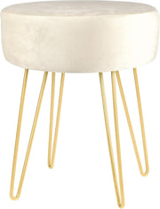 Cream Velvet Round Footstool with Gold Legs – Modern Dressing Table Seat