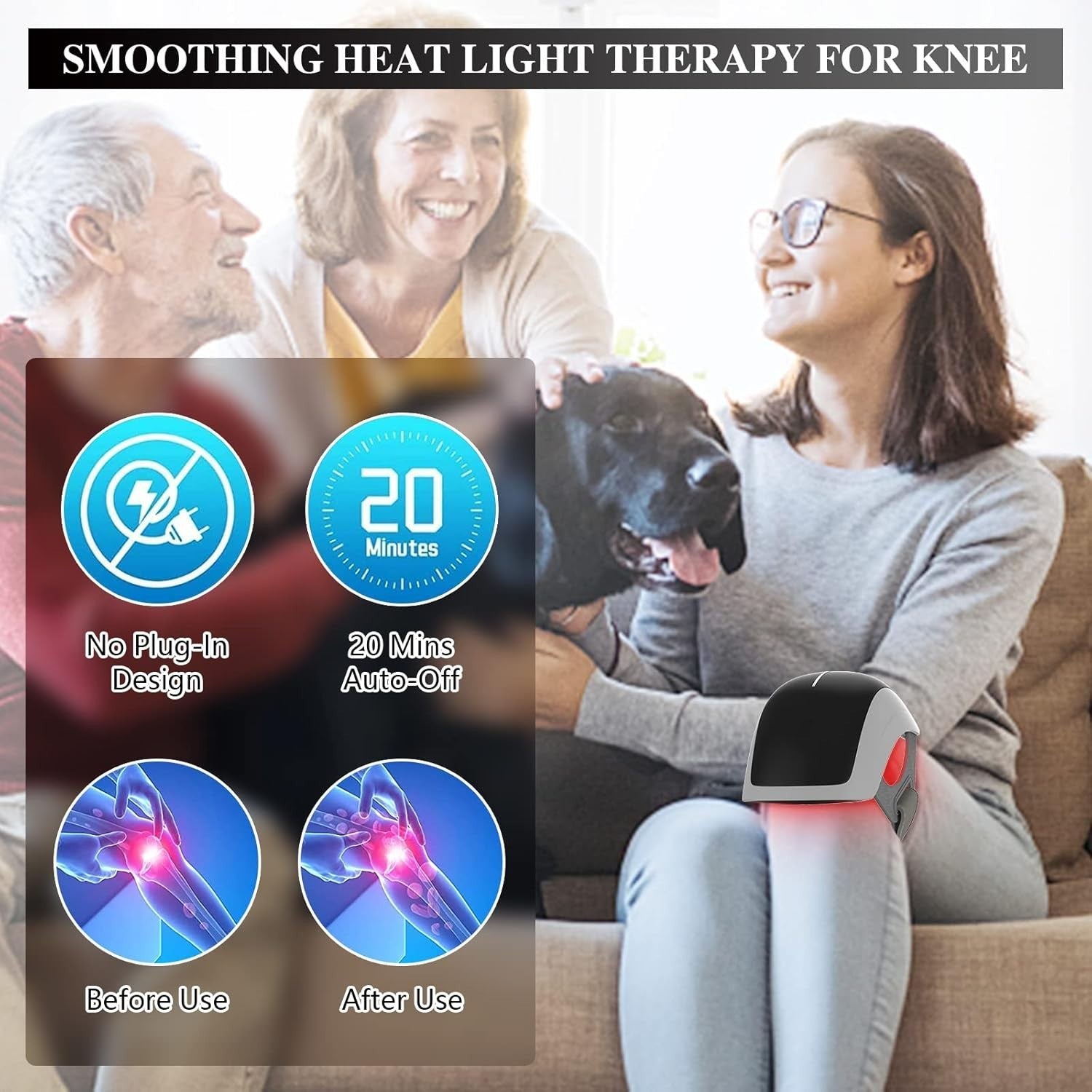 Red Light Therapy Knee Massager for Pain Relief | Infrared Heat, Pulse Modes