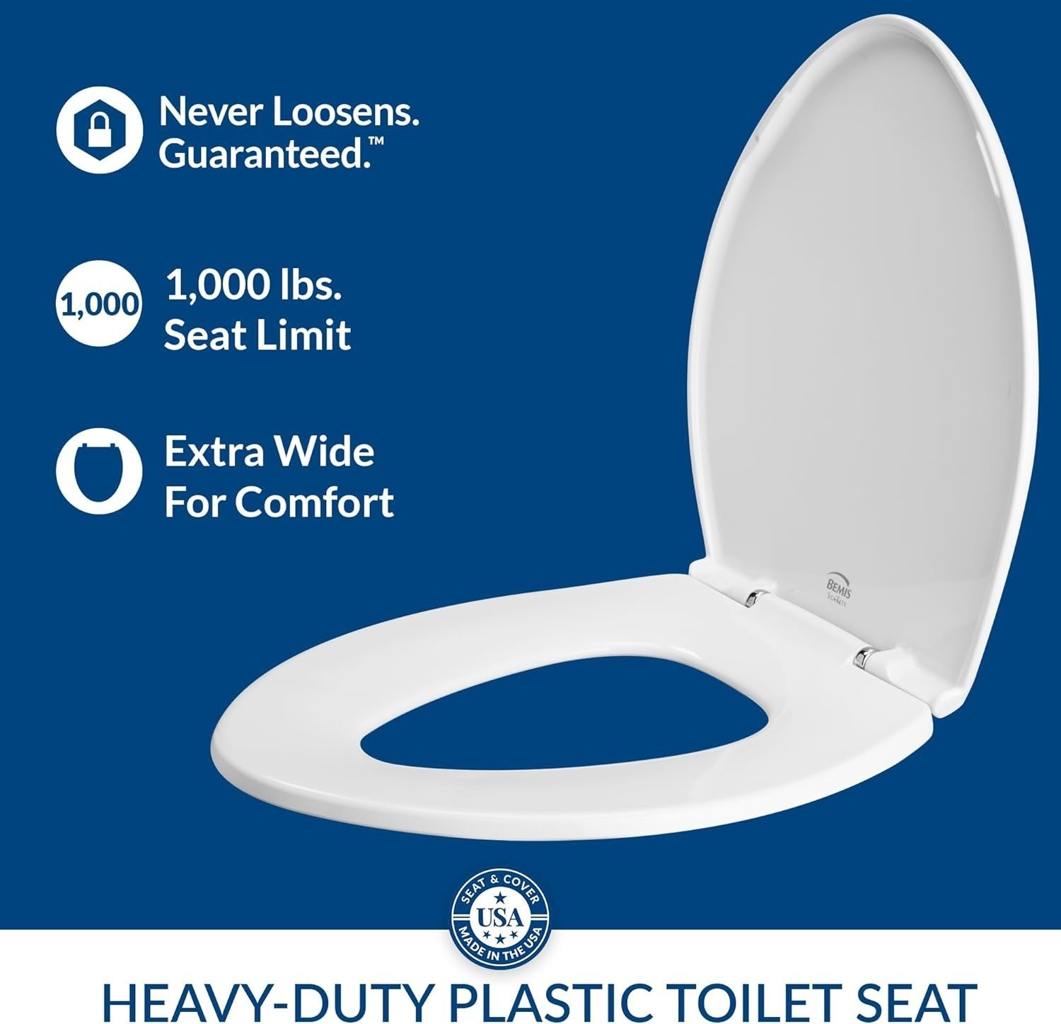 Paramount Elongated Toilet Seat White Chrome Hinges Heavy Duty Plastic