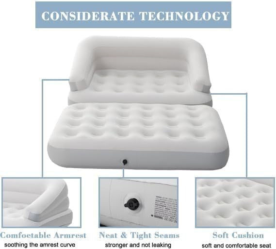Inflatable Sofa Bed Couch 2 Seater Air Sofa Camping Guest Bed Grey