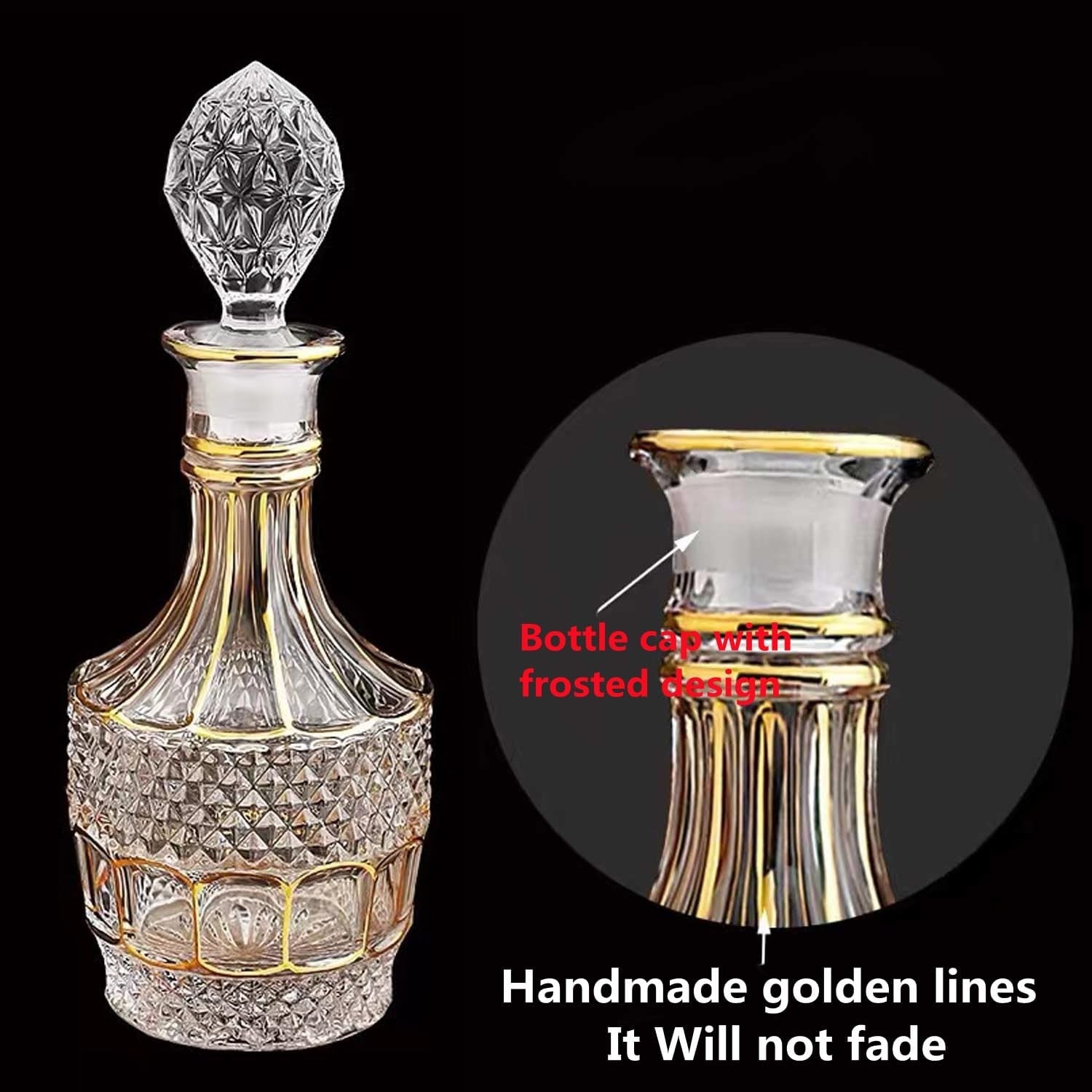 Luxury Crystal Whiskey Decanter 750ml – Hand-Painted Gold Design Home Bar Gift