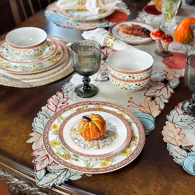 16pc Bone China Dinnerware Set Floral Plates Bowls Oven Dishwasher Safe