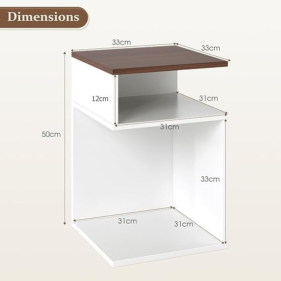 COSTWAY S-Shaped End Table, Narrow Sofa Side Table with 2 Open Storage Shelves,
