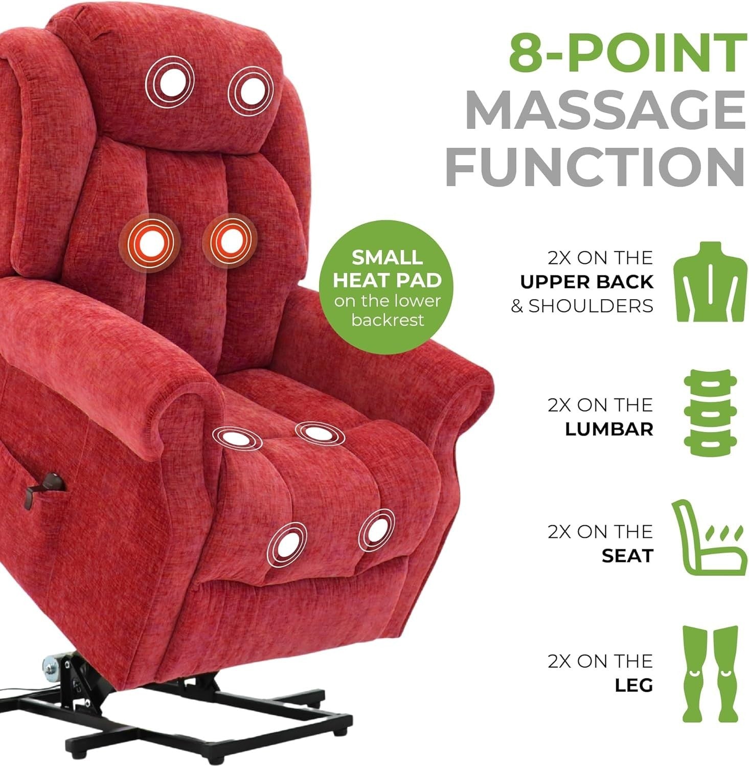 Dual Motor Lift Recliner Chair Heat Massage Fabric Riser Mobility Support Wine