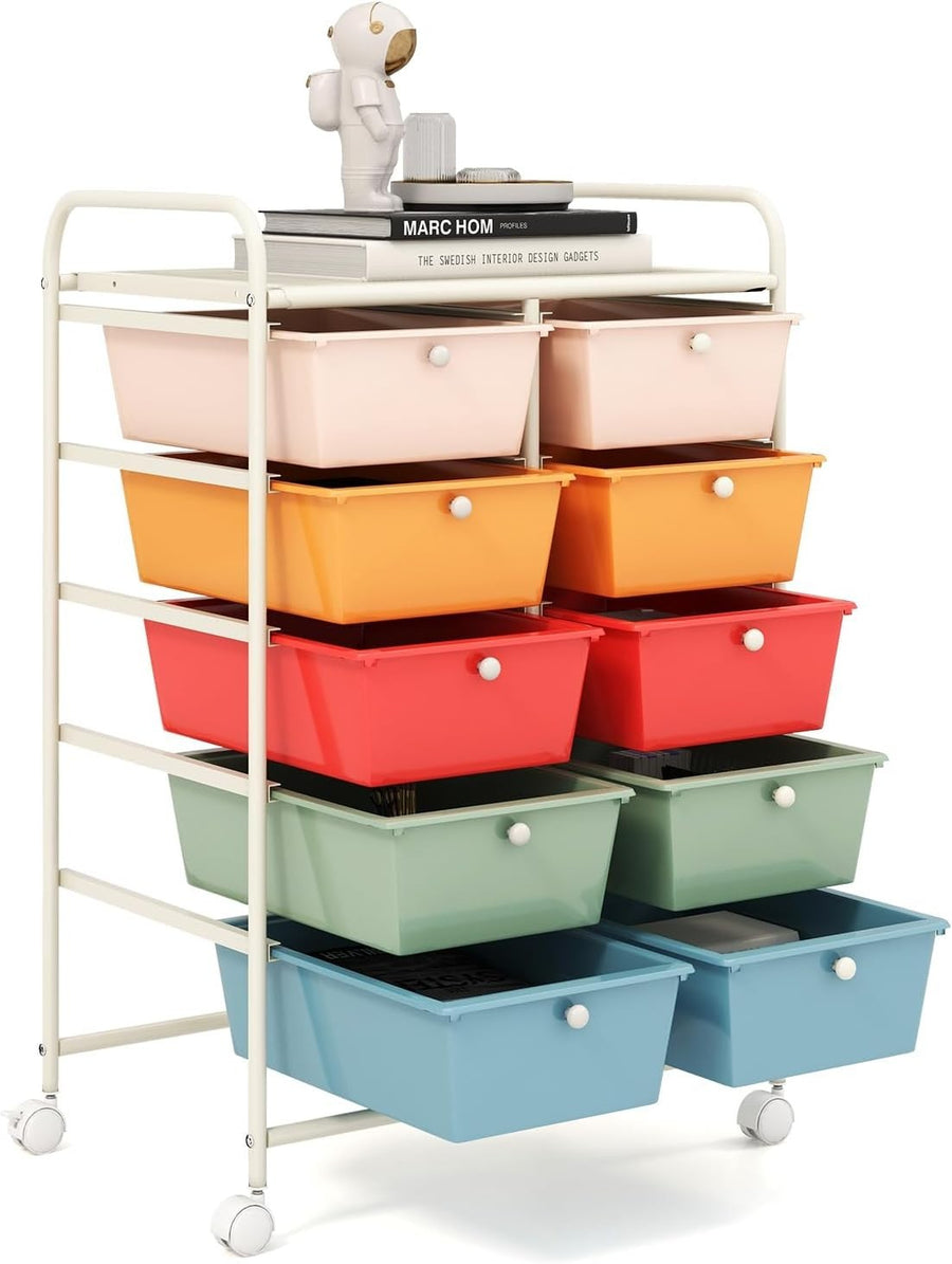 Macaron 10 Drawer Rolling Storage Cart Utility Organizer Trolley Wheels