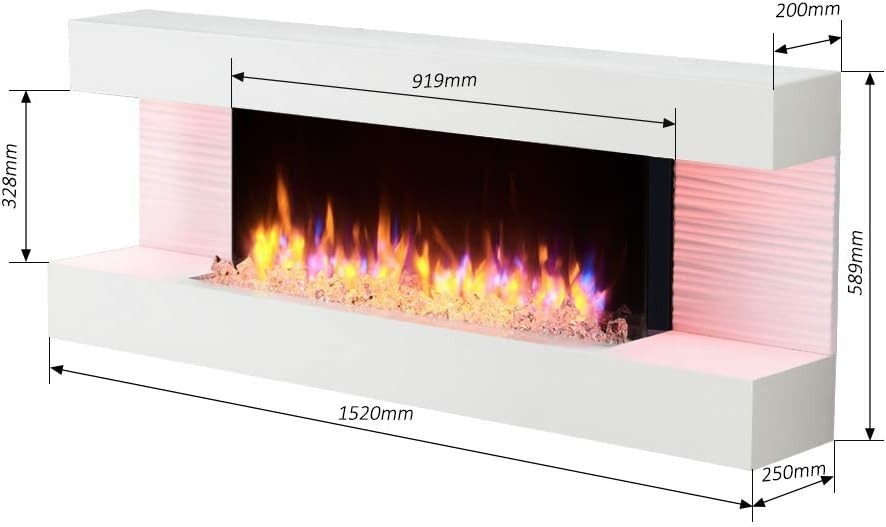 60" Wall Mounted Electric Fireplace Heater | LED Flame & Mood Lights