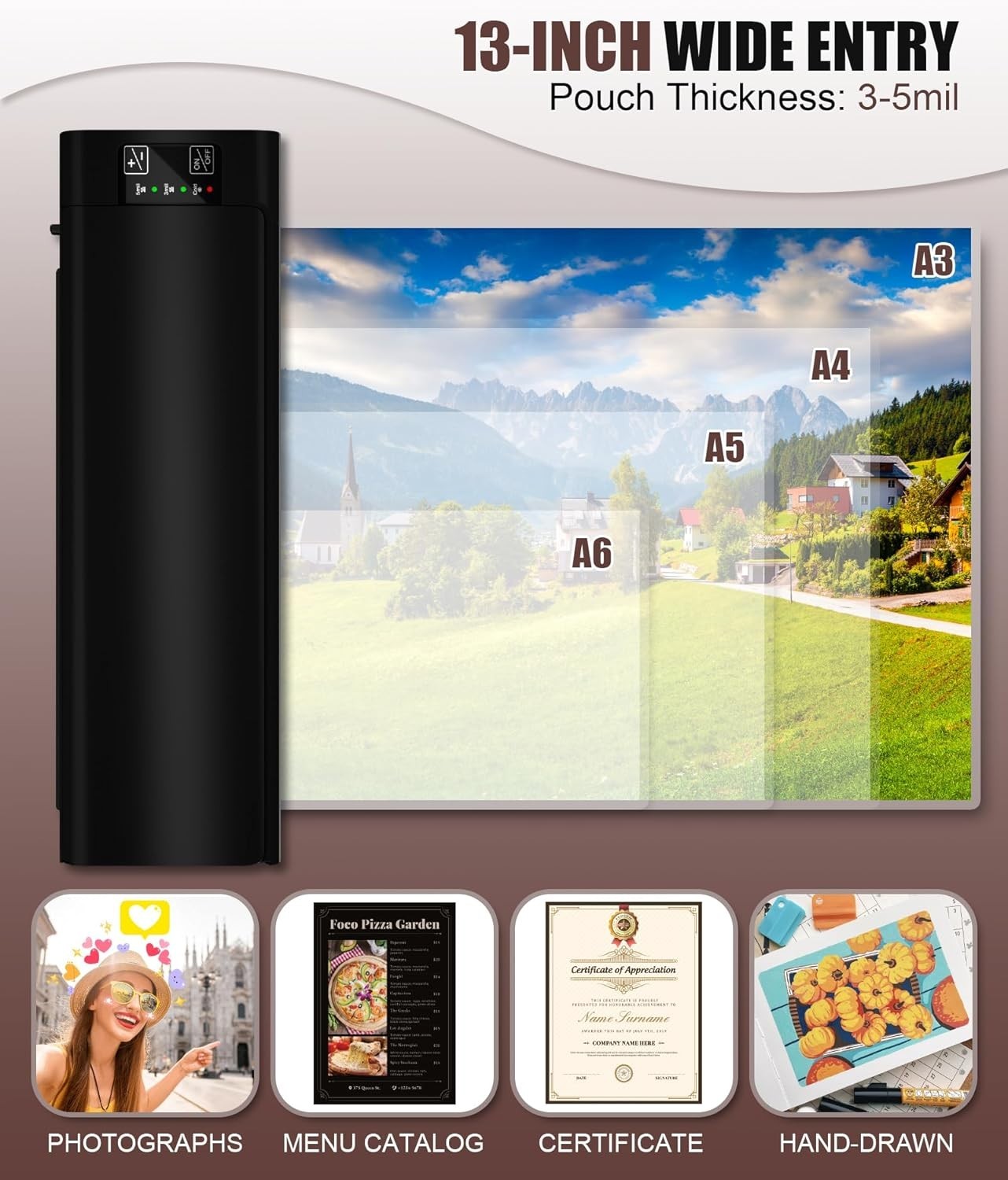 A3 Laminator 6 in 1 Hot Cold Fast 60s Warm Jam Free + Pouches