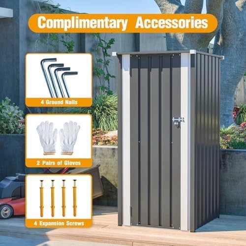 Metal Garden Storage Shed 2.6x2.9ft Waterproof Outdoor Tool & Bin Cabinet Grey
