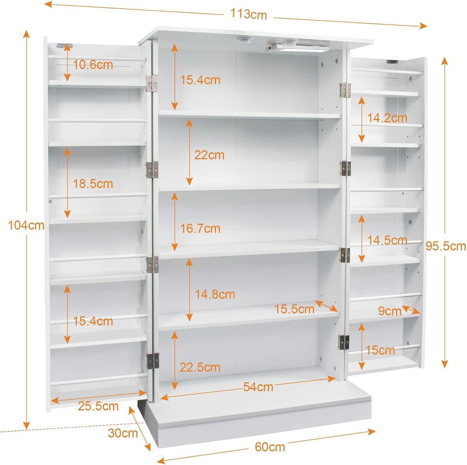 LED Pantry Cabinet Freestanding Storage Cupboard with Motion Sensor Light