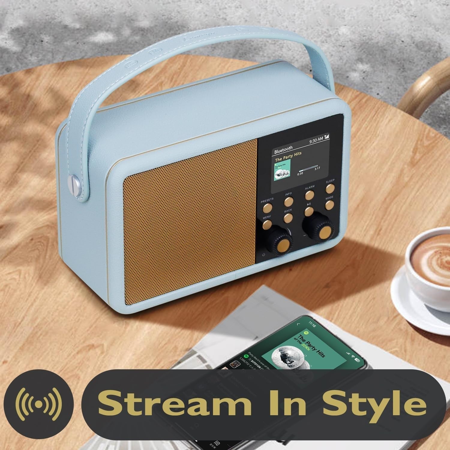 Premium DAB+ Digital Radio Bluetooth Alarm Clock 60 Presets Blue