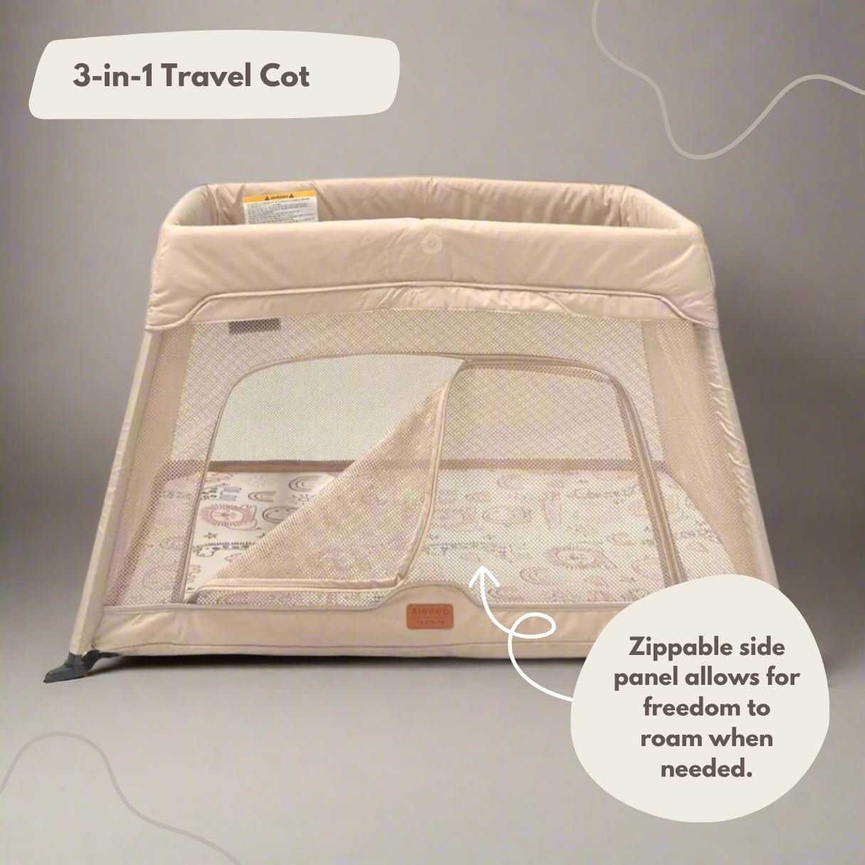 Travel Cot Playpen Lightweight Foldable Baby Bed with Mattress & Storage Beige