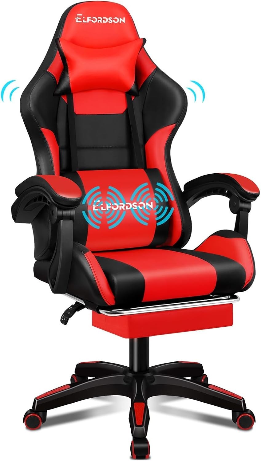Gaming Chair Recliner Office Desk Seat 150° Massage Lumbar Support PU Leather