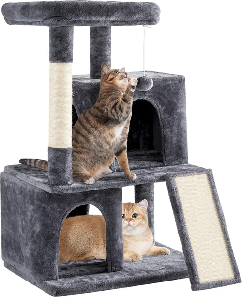 106cm Cat Tree Tower Multi Level Double Condo Scratching Post Dark Grey